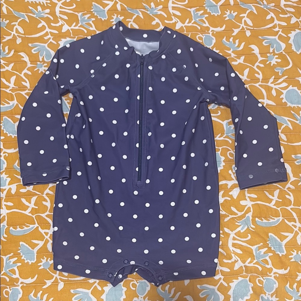 Primary Rash guard Polka Dot Baby Romper Navy Blue half zip 12-18 months unisex